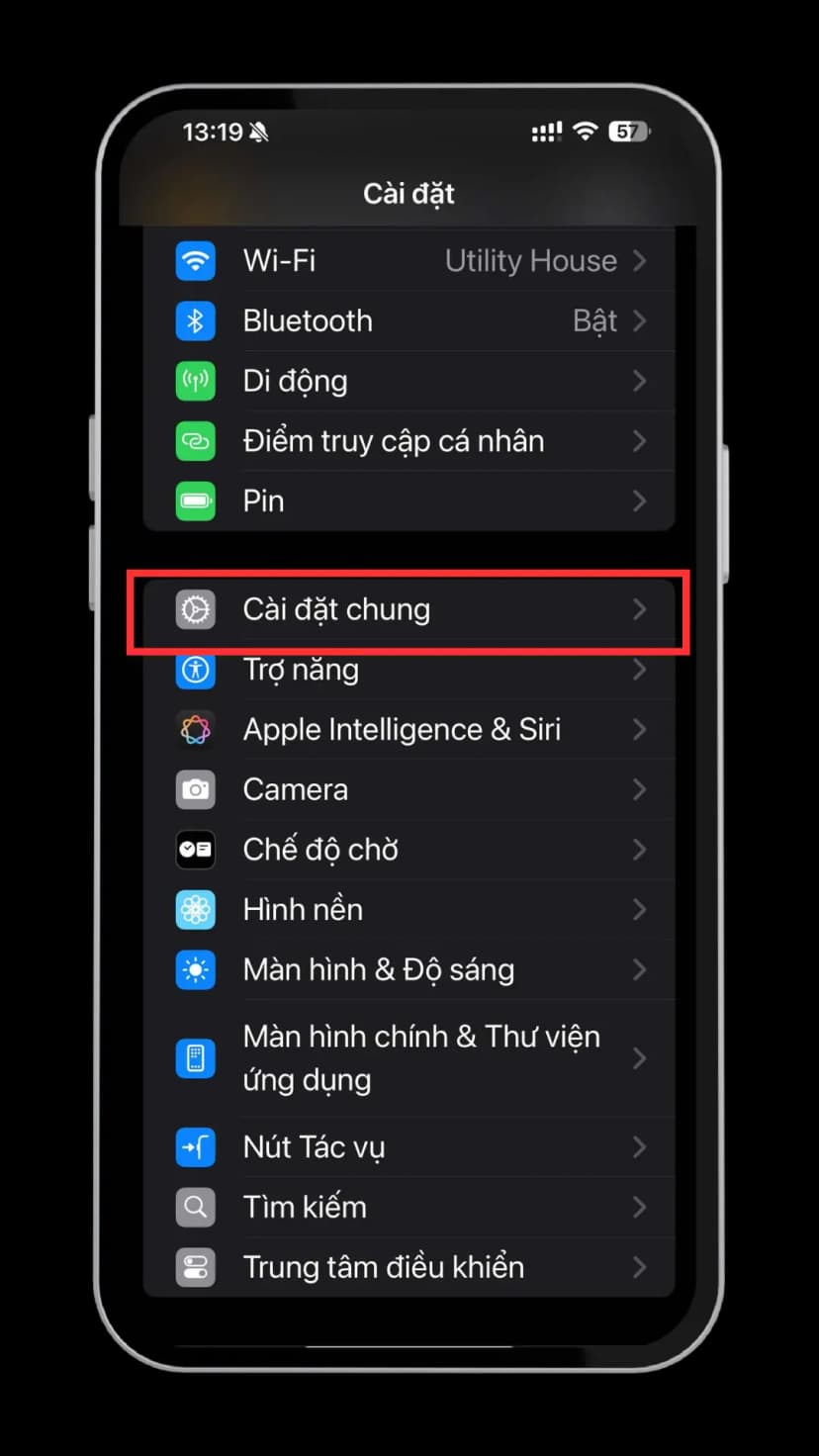 Chọn Cài đặt chung
